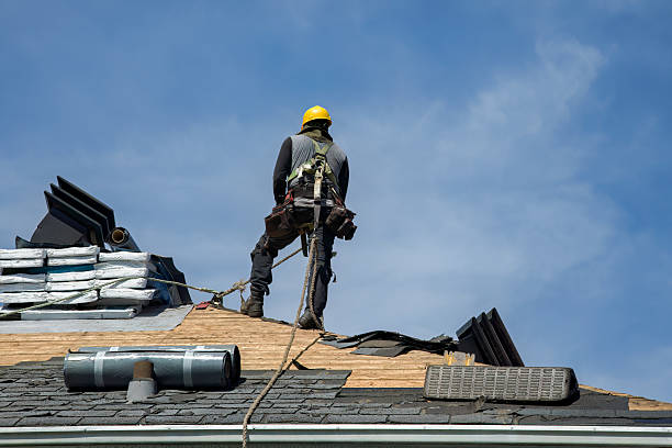 Professional Gutter Installation technician working in New England, ND